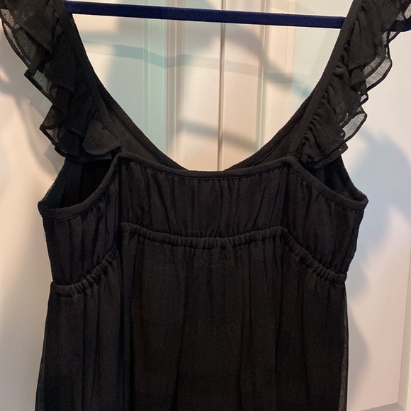 Ali Ro Black Empire Waist Ruffle Neckline Dress. Size 4. 100% Cupro. Mini length - Picture 6 of 10